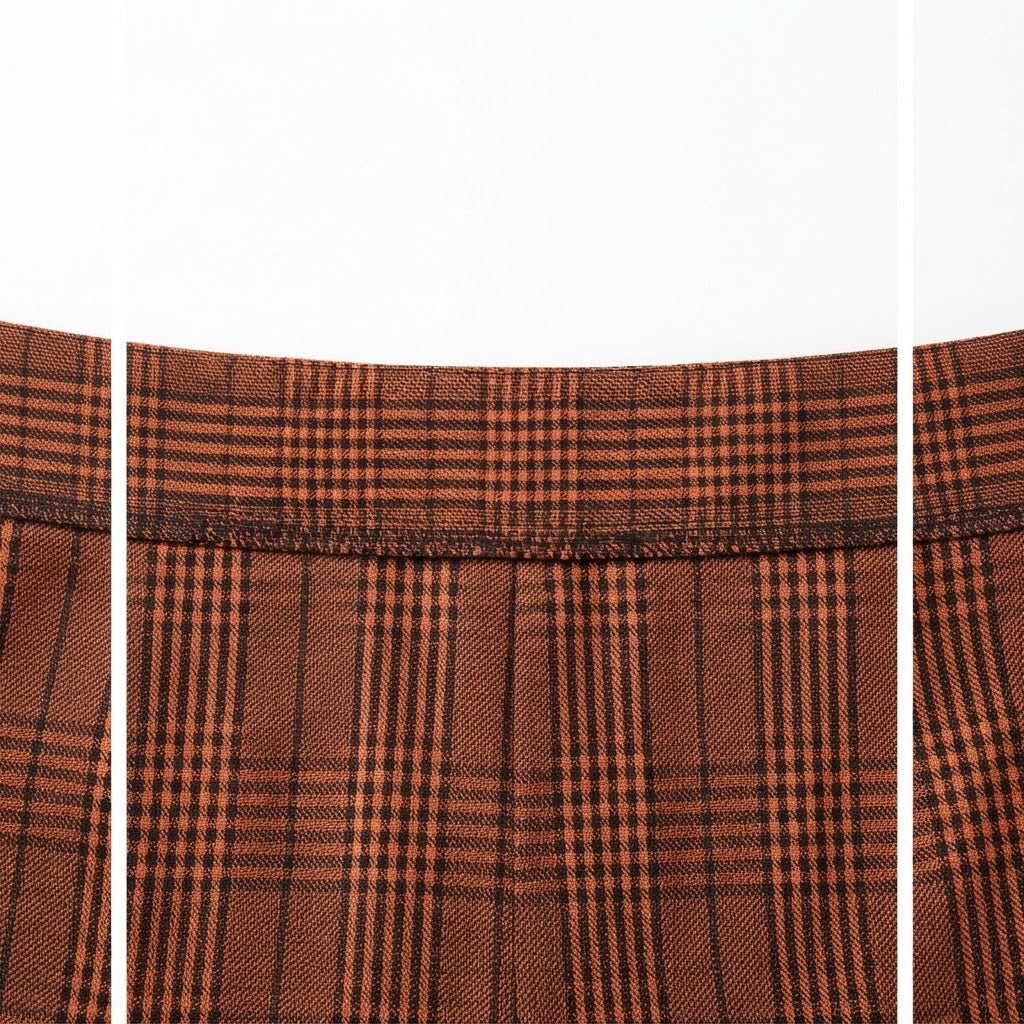 SHEIN Women's Rust Plaid High Waisted Button Fly Trousers