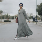 Cool Sage Grey Floor-Length Thobe with Mandarin Collar