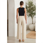 Women's Beige High-Waisted Wide-Leg Trousers