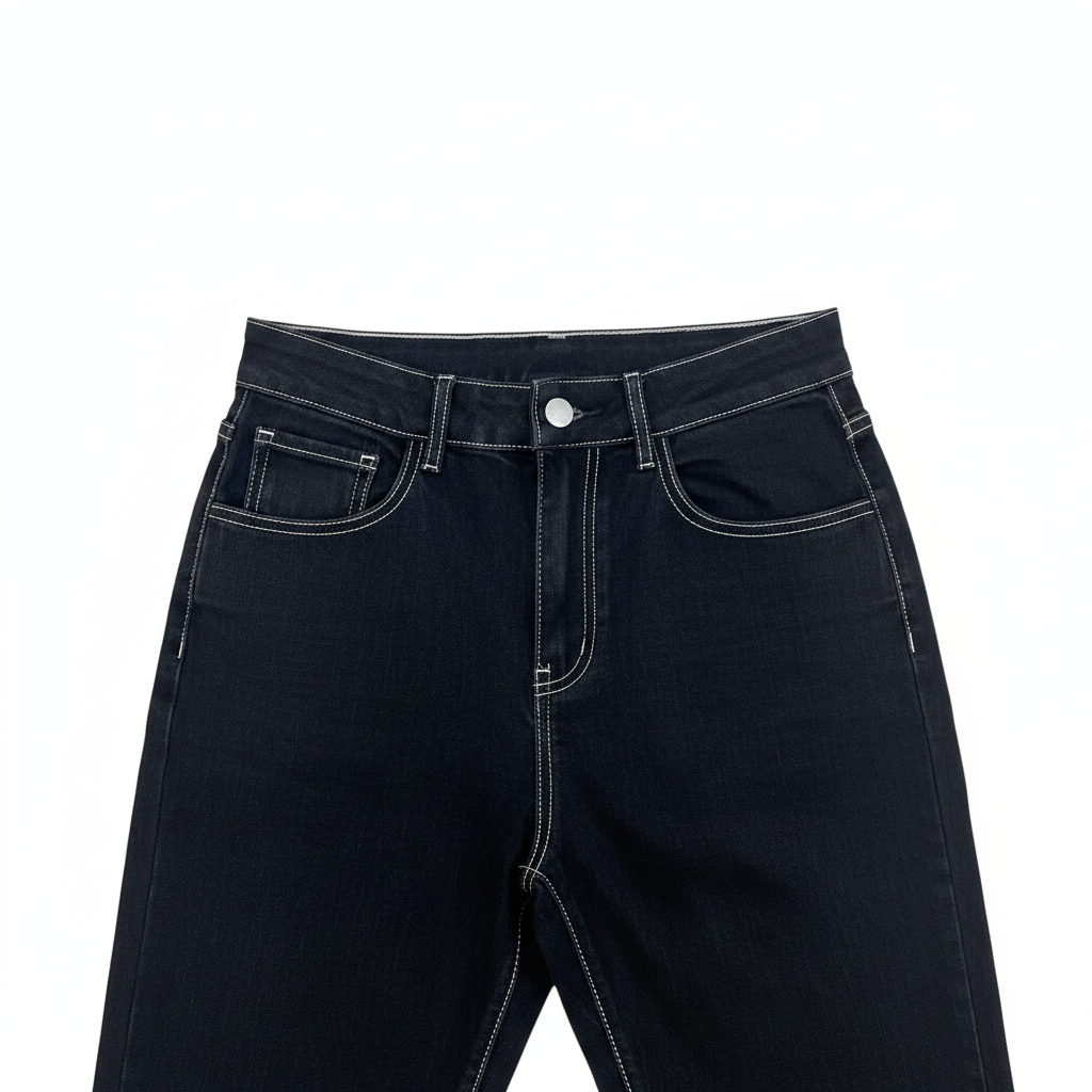 Women's Black Contrast Stitch High-Waist Flared Jeans