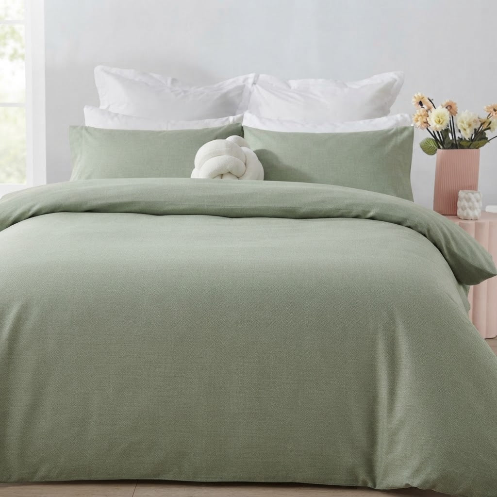anko Striped Cotton Rich Single Quilt Cover Set - Green & gr