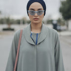 Cool Sage Grey Floor-Length Thobe with Mandarin Collar