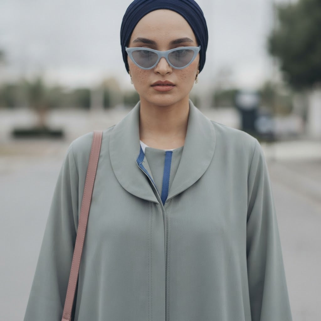 Cool Sage Grey Floor-Length Thobe with Mandarin Collar