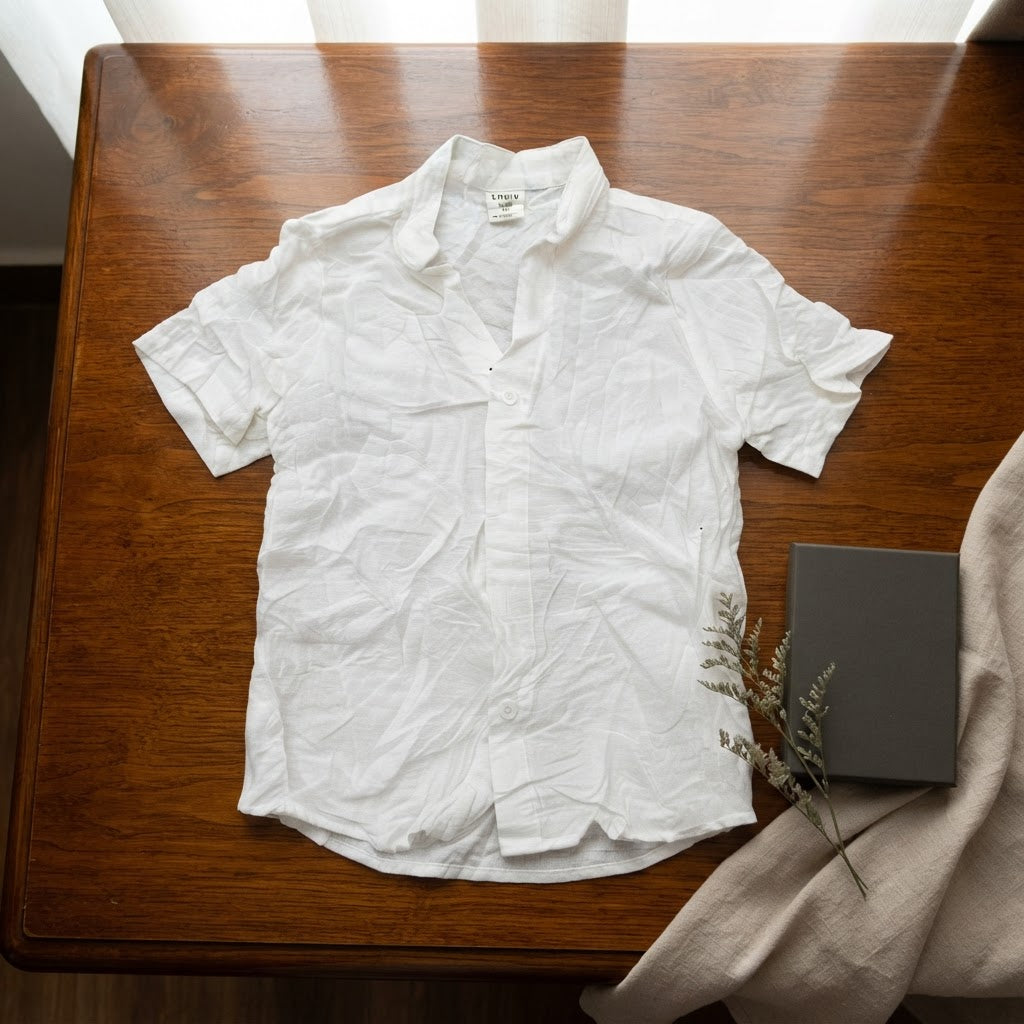 SHEIN Boys White Short Sleeve Linen Blend Button Down Shirt
