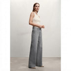 Mango Grey Wide-Leg Denim Jeans with Architectural Waistband