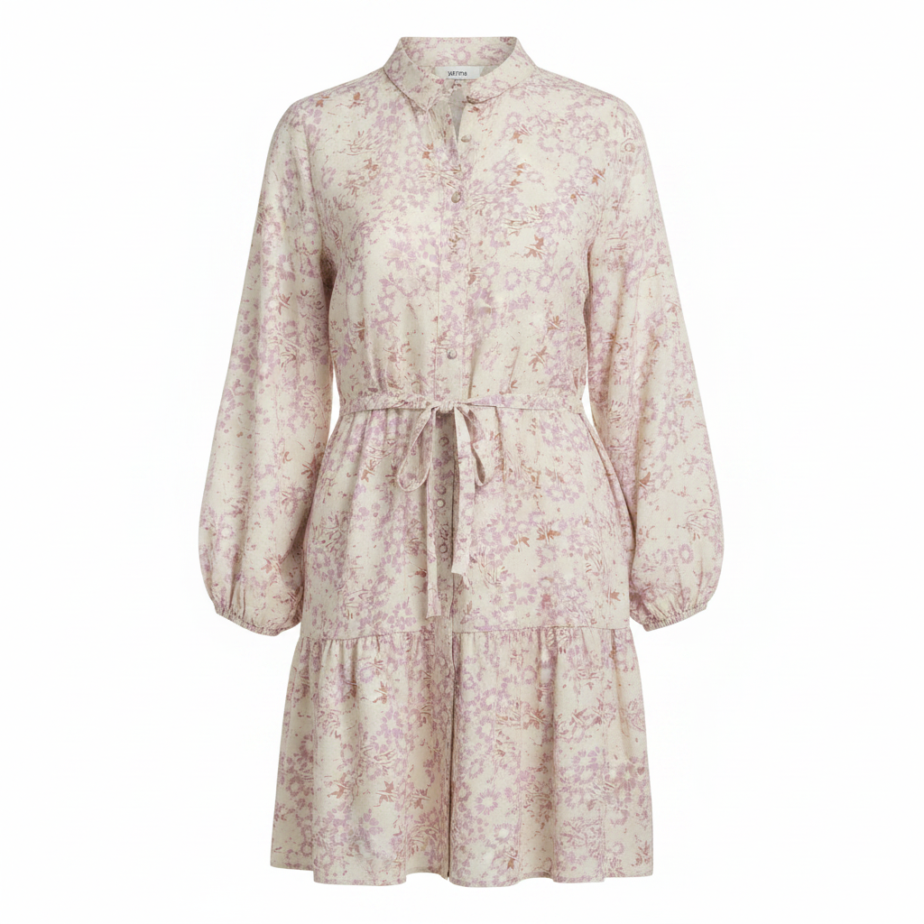 Women's Floral Tie-Waist Long Sleeve Mini Shirtdress
