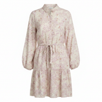 Women's Floral Tie-Waist Long Sleeve Mini Shirtdress