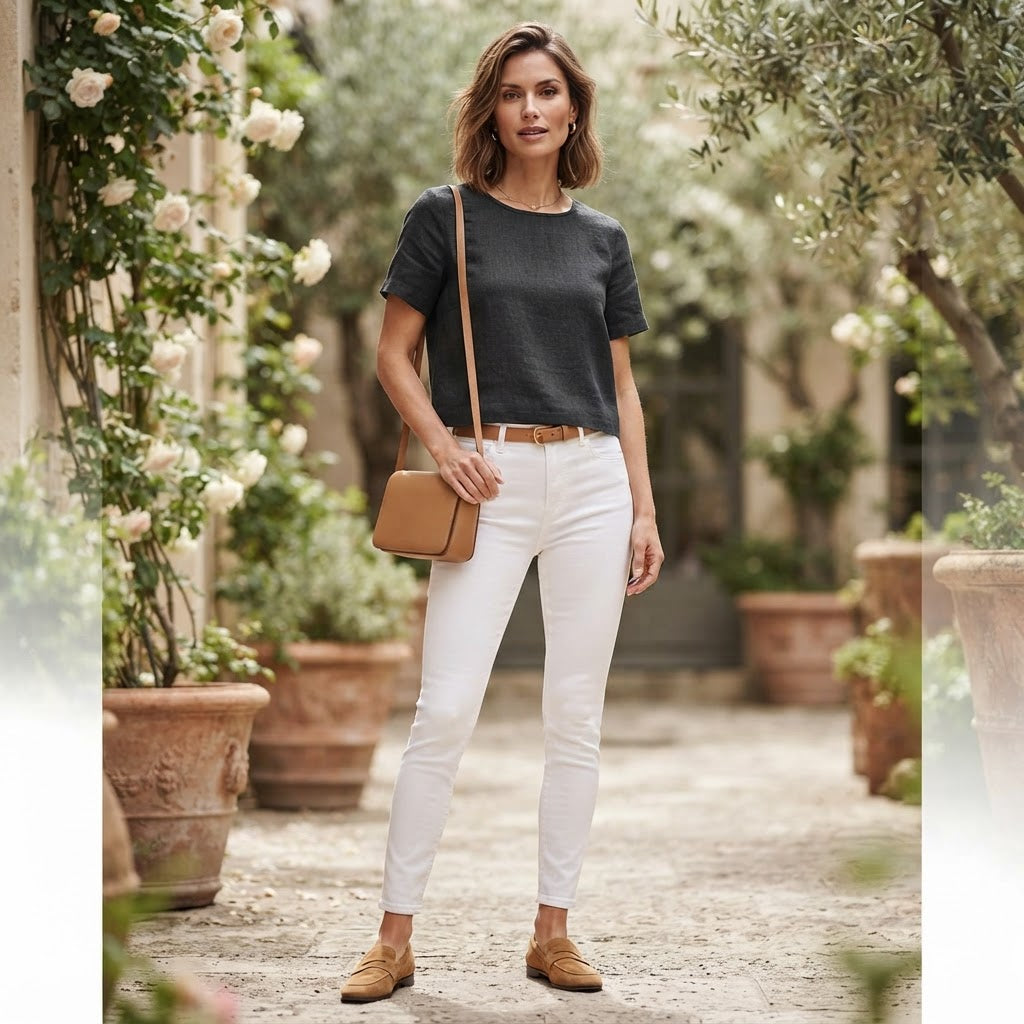 Women's Charcoal Short-Sleeved Textured Woven Top