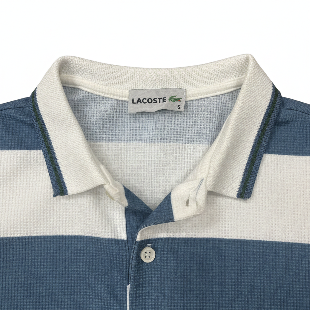 Lacoste Men's Blue & White Striped Waffle Knit Polo Shirt
