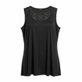 Women's Black Sleeveless Top with Embroidered Lace Yoke