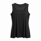 Women's Black Sleeveless Top with Embroidered Lace Yoke