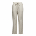 Women's Beige Linen Blend Straight Leg Drawstring Trousers