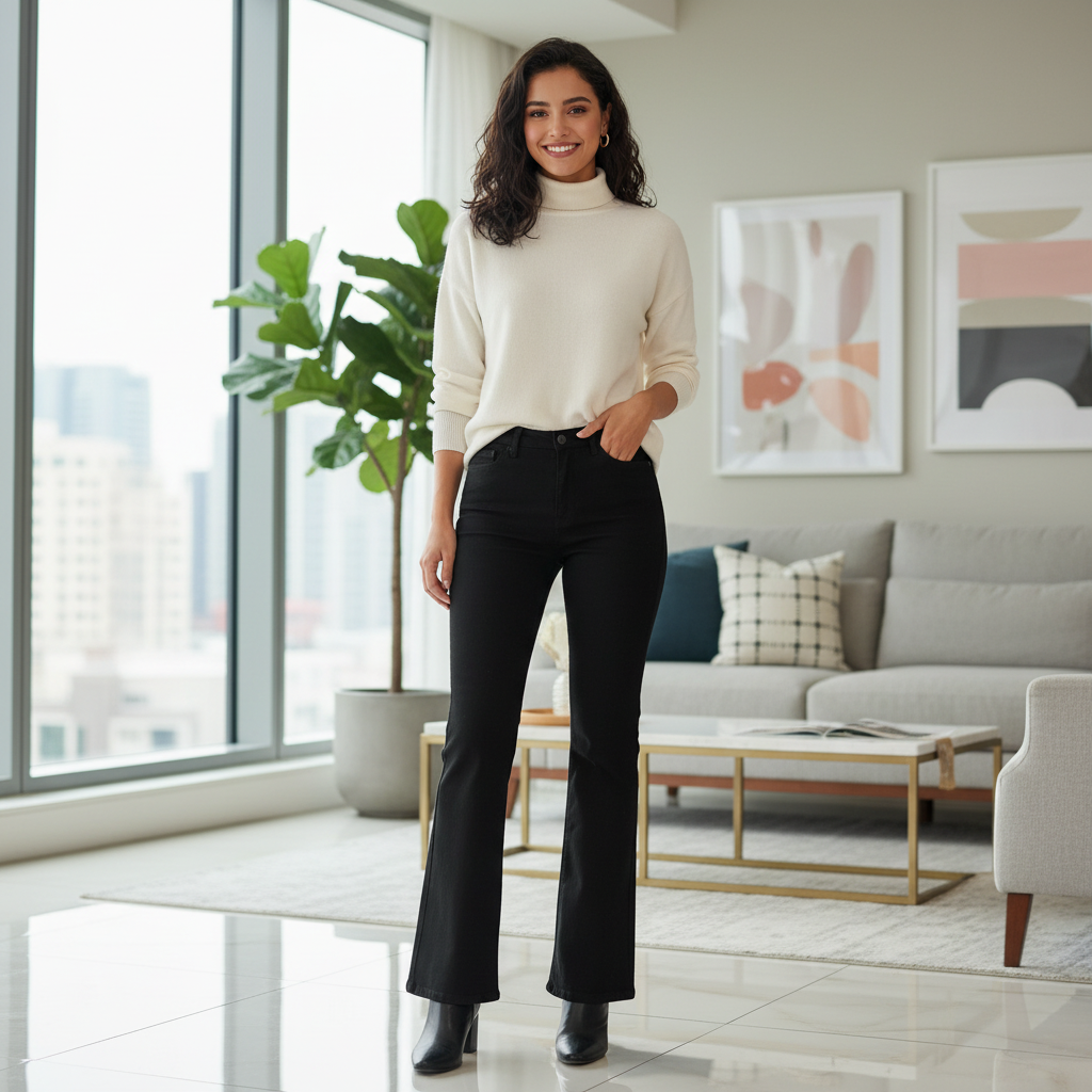 Unisex Black Flared Denim Trousers