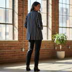 lefties Women's Navy and White Vertical Striped Tailored Bla