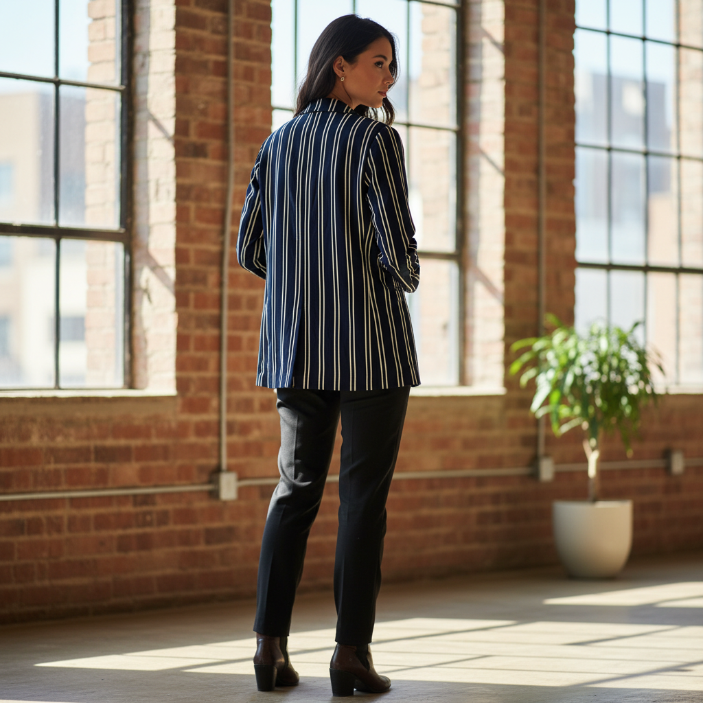 lefties Women's Navy and White Vertical Striped Tailored Bla