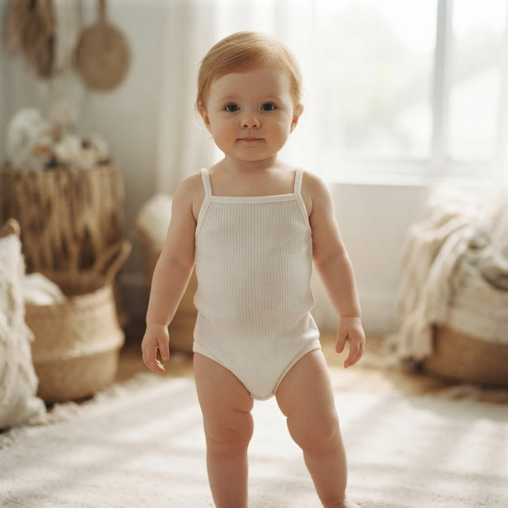 SHEIN White Ribbed Spaghetti Strap Baby Short Romper