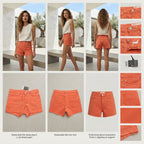 Vibrant Orange Raw Hem Denim Shorts