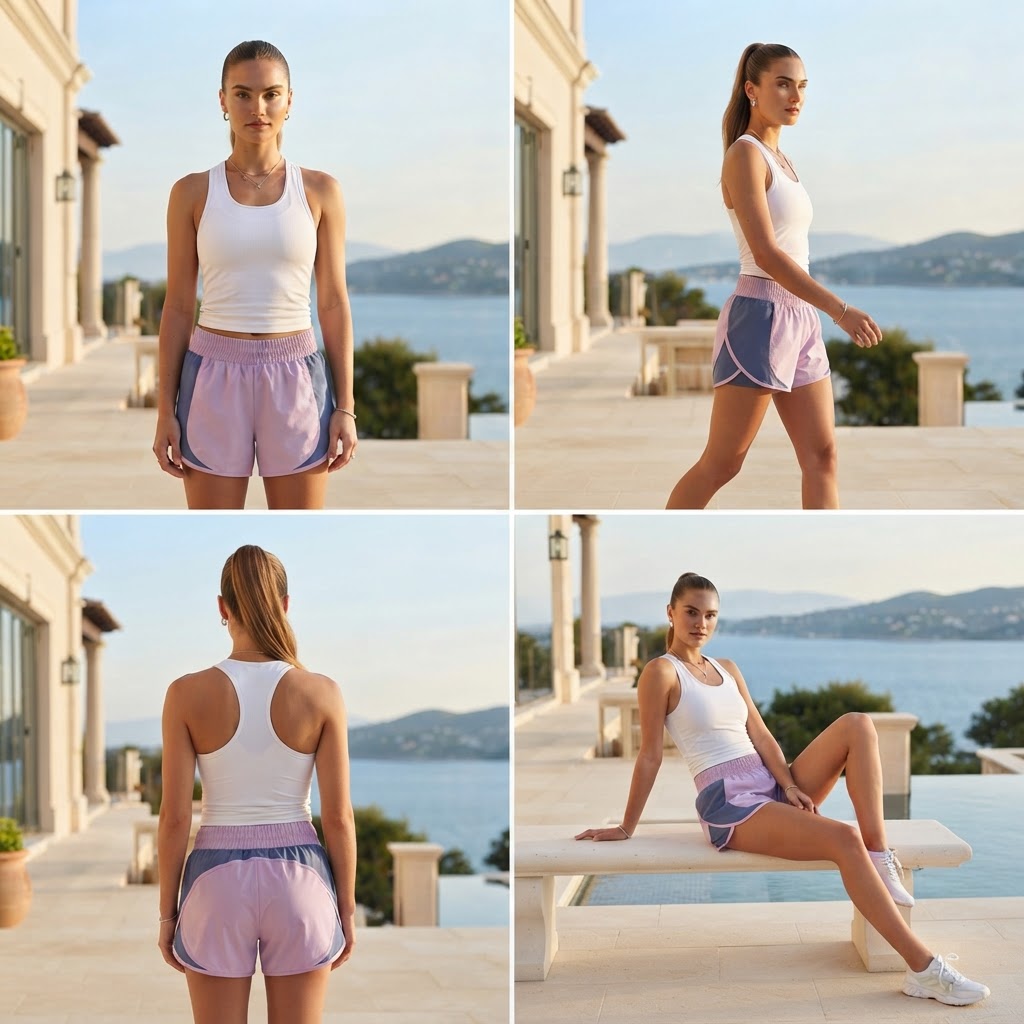 Lilac and Slate Blue Color-Block Athletic Running Shorts
