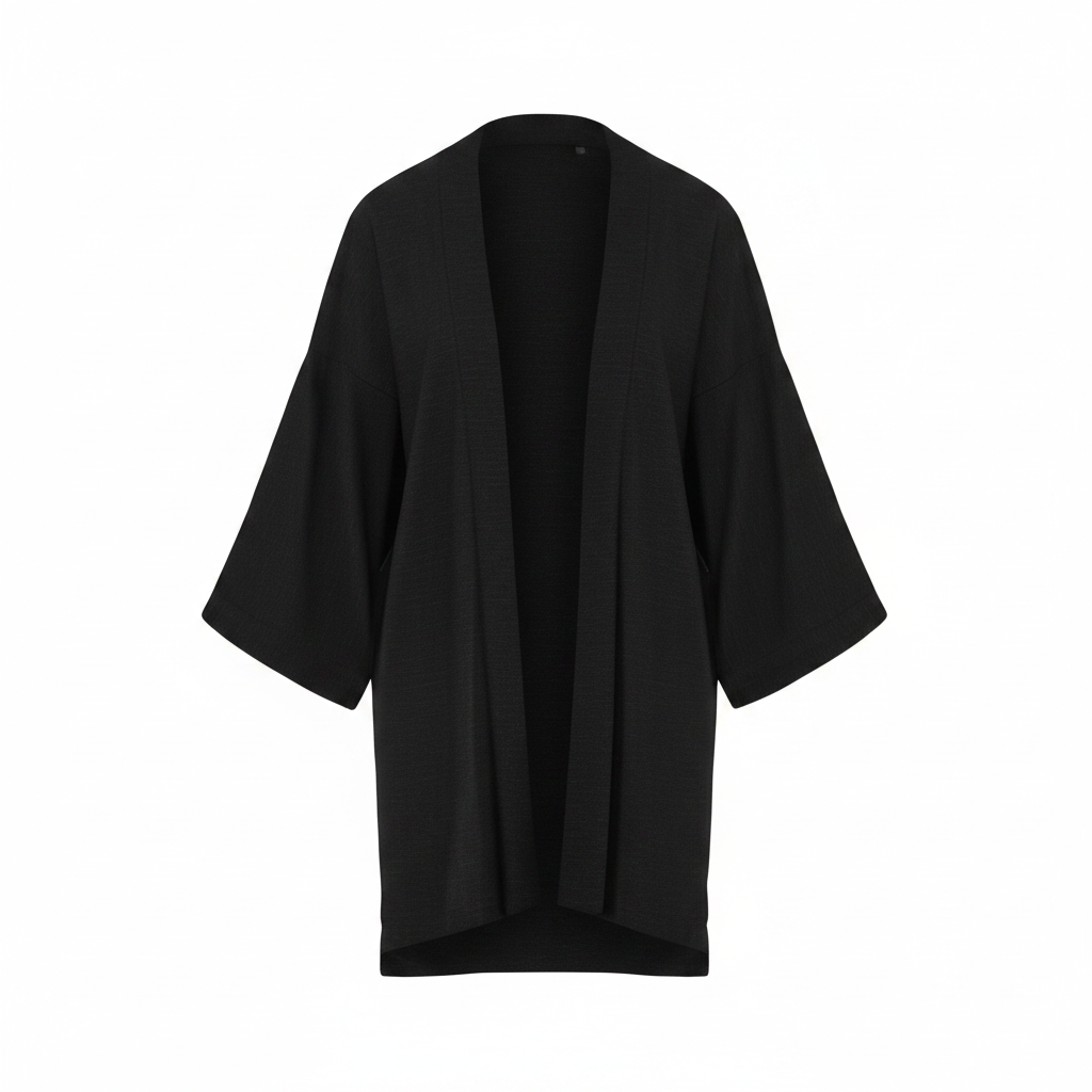 Women's Black Linen Kimono - Longer Length Back
