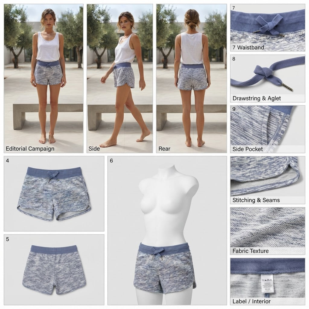 Cornflower Blue Marled Drawstring Athletic Shorts