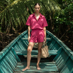 SHEIN Fuchsia Pink Relaxed Short Sleeve Shirt & Shorts Co-or