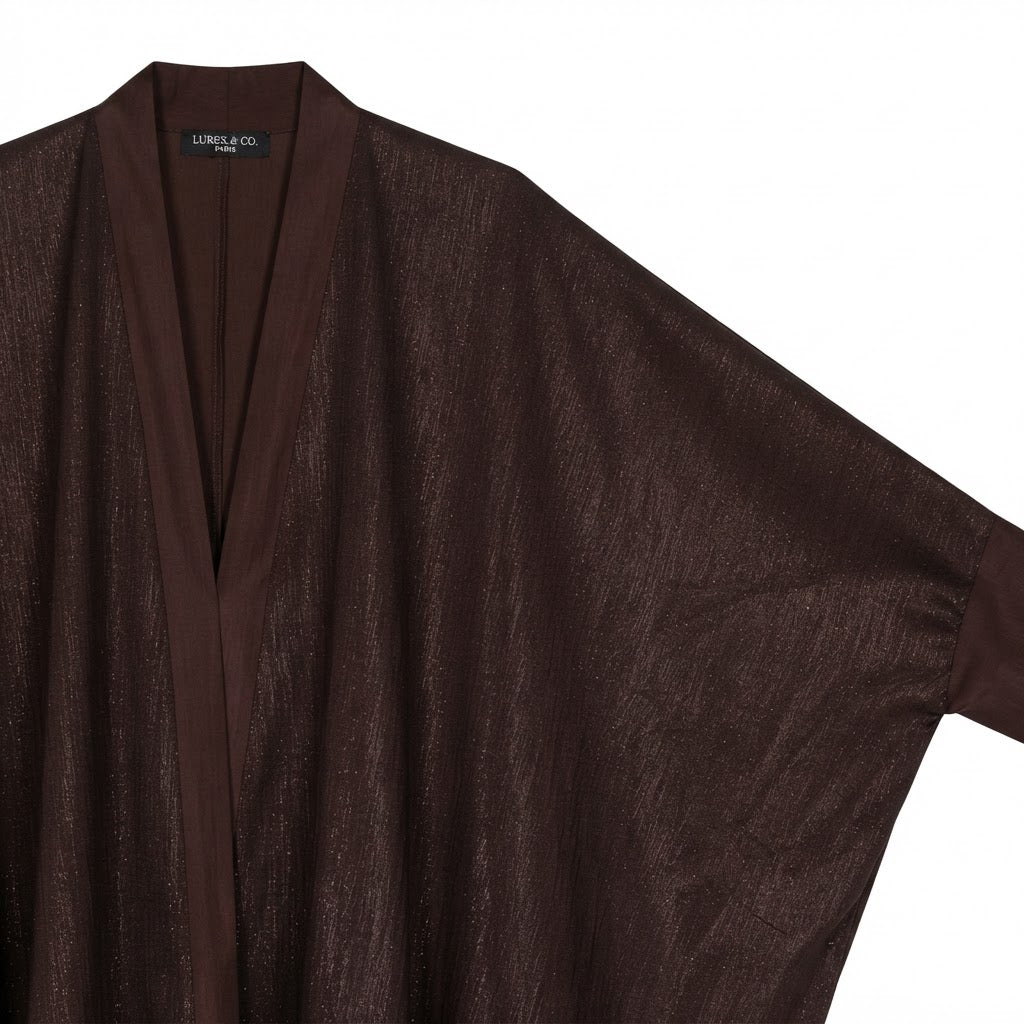 Women's Brown Metallic Open Front Draped Cape Abaya