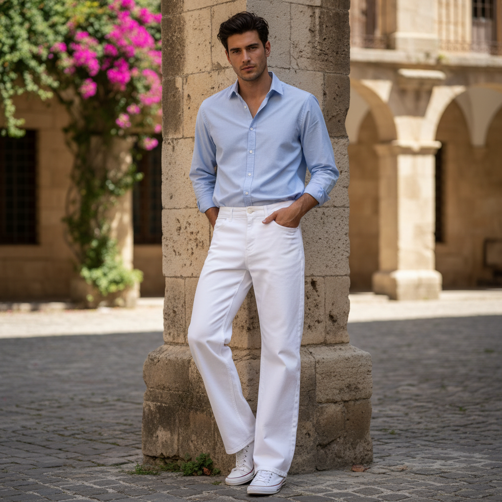 Premium White High-Waisted Wide-Leg Denim Pants