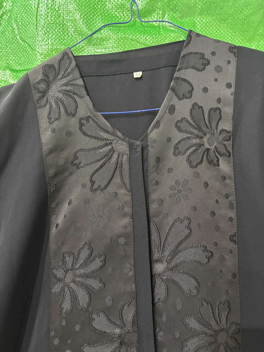 Black Embroidered Tonal Panel Kaftan Abaya