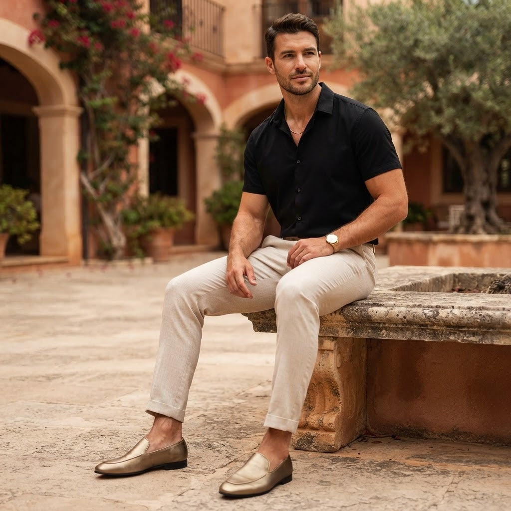 Men's Beige Tailored Straight-Leg Linen Blend Trousers