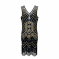 Women's Black & Gold Sequin Art Deco Flapper Dress