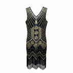 Women's Black & Gold Sequin Art Deco Flapper Dress