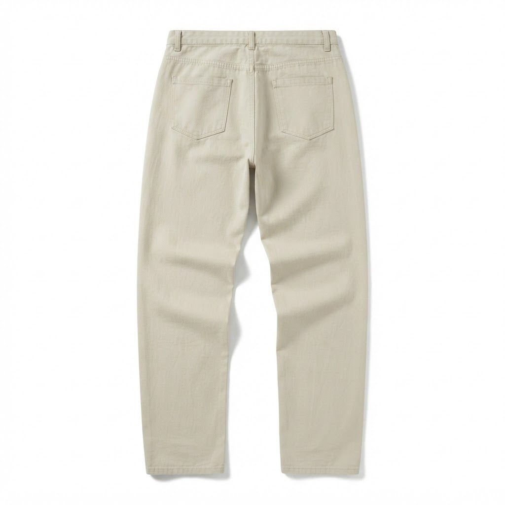 Men's Beige Straight-Leg Cotton Twill Trousers