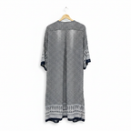 Women's Navy and White Printed Longline Kimono