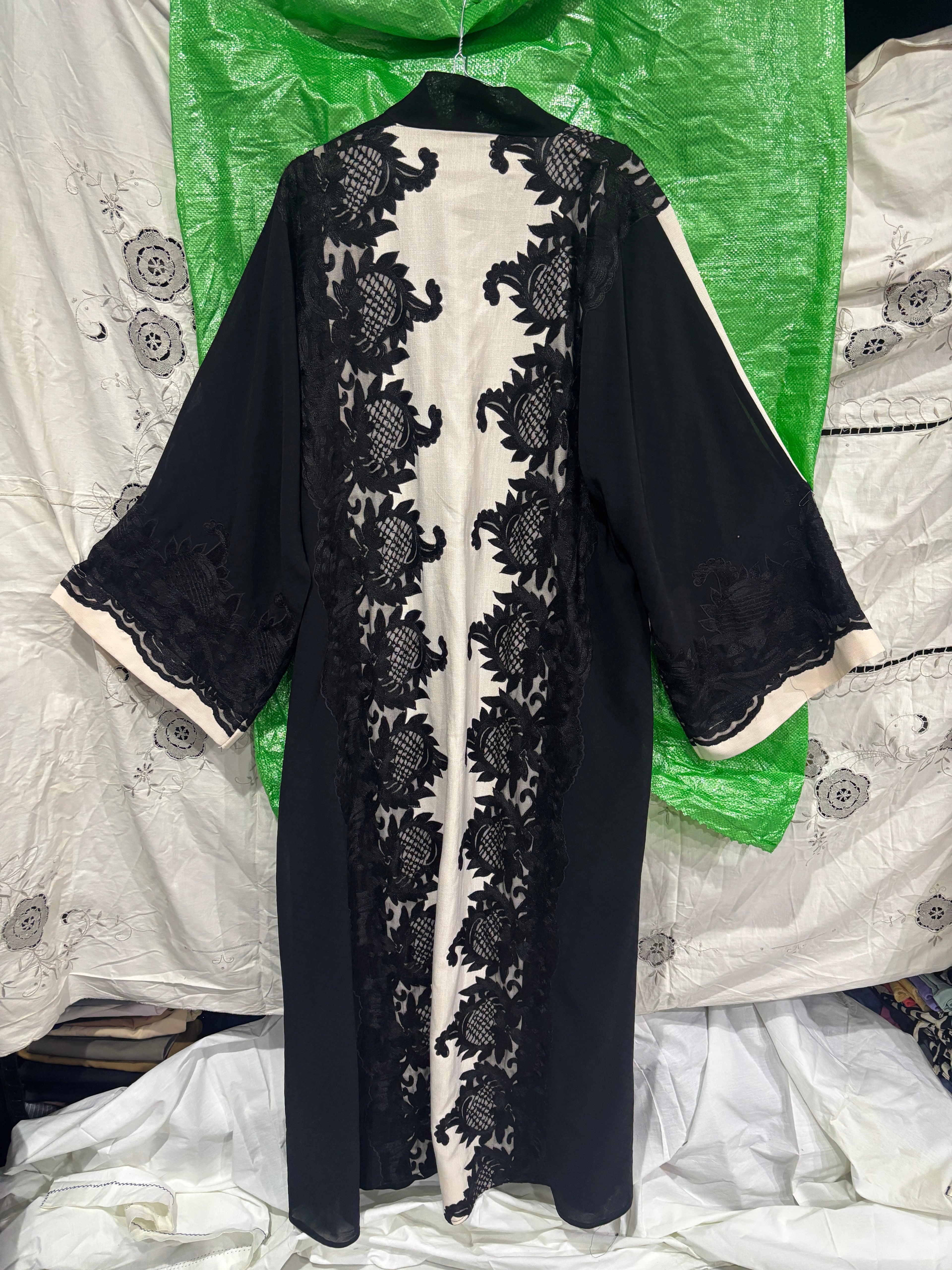 Black and Cream Lace Panel Long Tunic Kameez