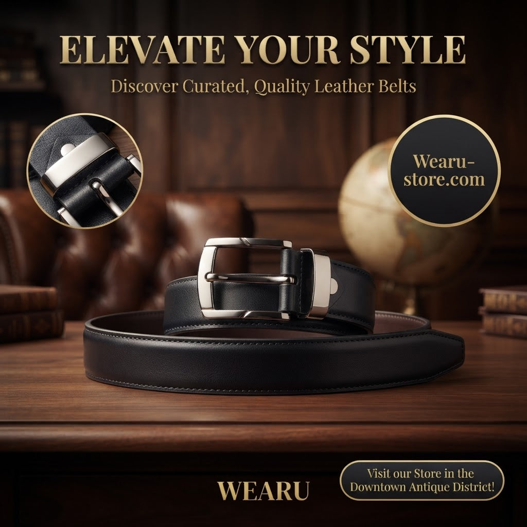 Men's Black Textured Faux Leather Belt with black Buckle