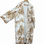 SHEIN CURVE Women's White & Brown Tropical Print Long Kimono