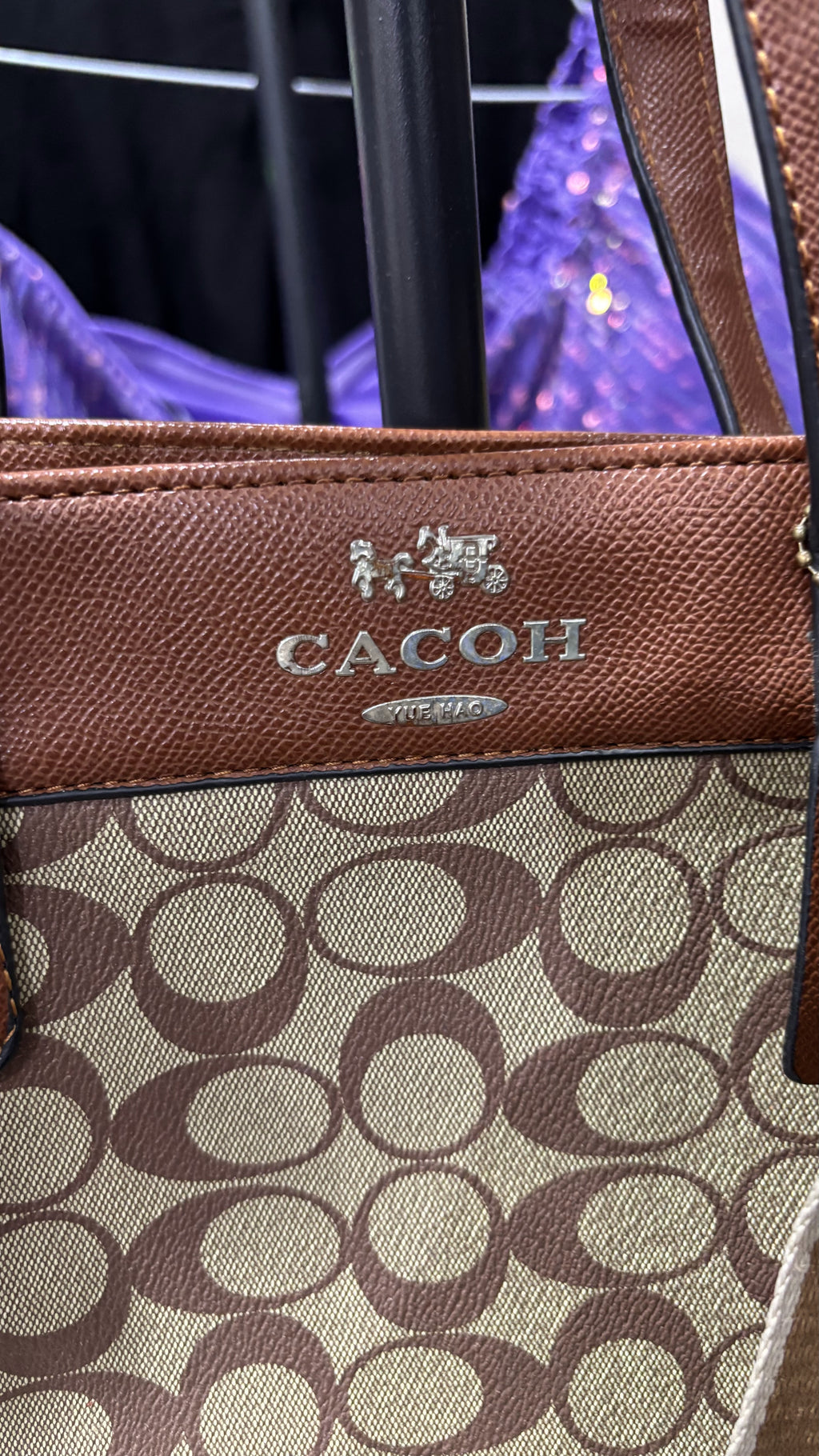 CACOH Brown Monogram Structured Tote Bag