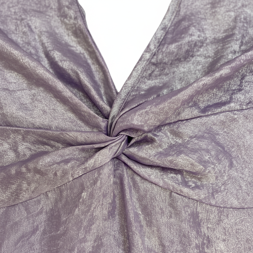 Lilac Shimmer Twist Front Peplum Top