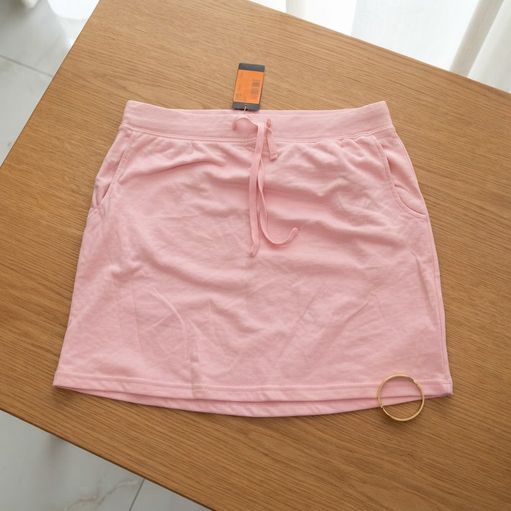 Pastel Pink Jersey Drawstring Mini Skirt with Pockets