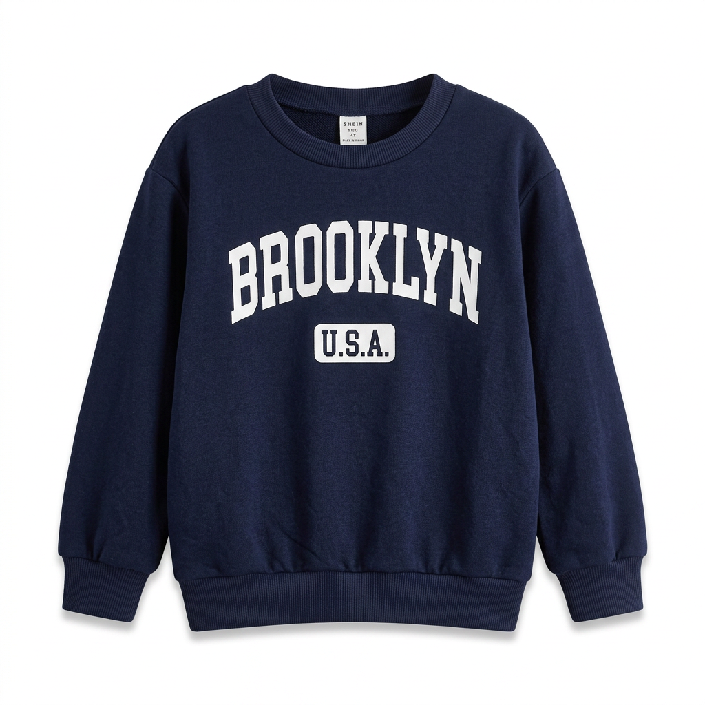 SHEIN Navy Blue Kids Brooklyn USA Graphic Crewneck Sweatshir