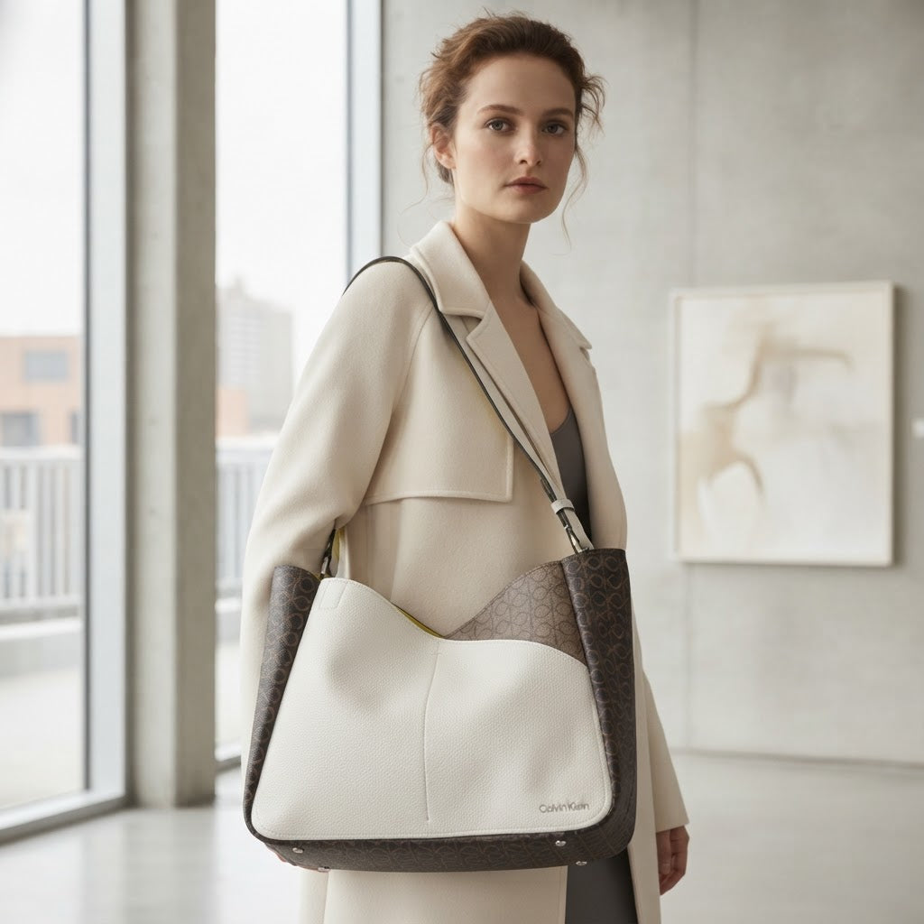 Calvin Klein Calvin Klein White Grained Monogram Tote