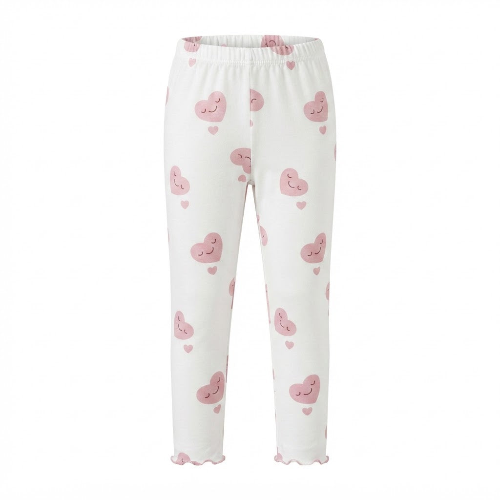 SHEIN White Ankle Leggings with Pink Kawaii Heart Print