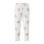 SHEIN White Ankle Leggings with Pink Kawaii Heart Print
