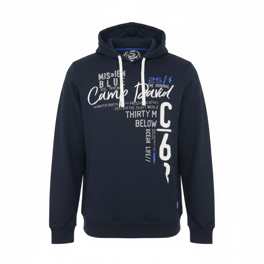 Camp David Men's Navy Blue Nautical Graphic Hoodie XL