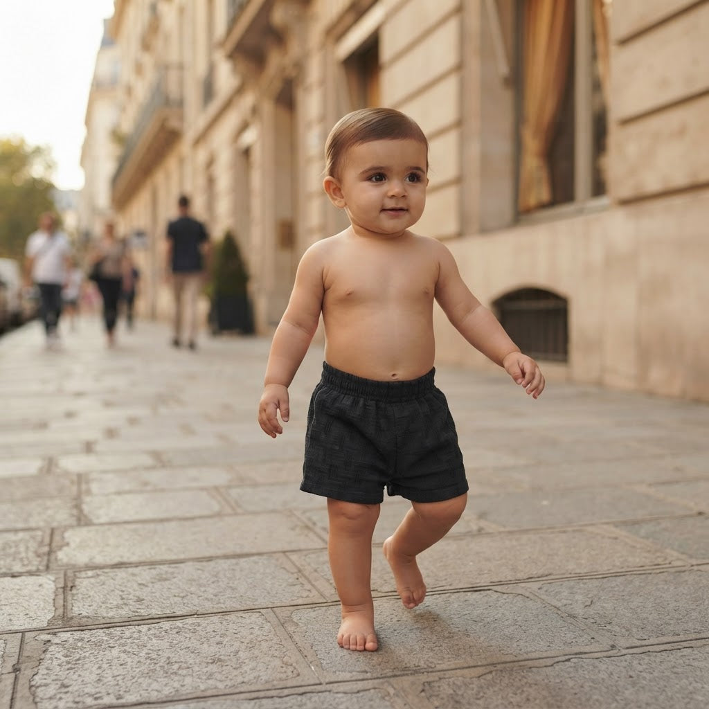 SHEIN Black Smocked Waist Infant Shorts