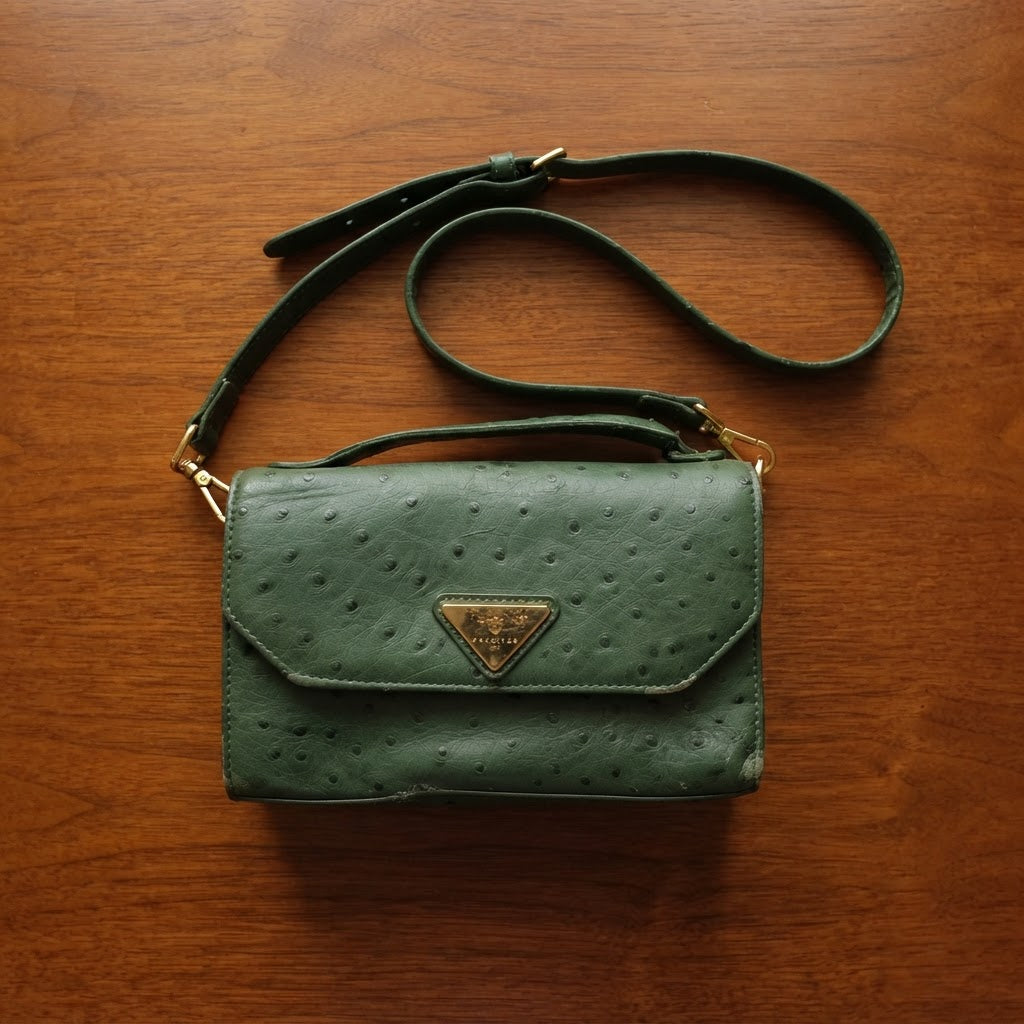 Forest Green Ostrich-Effect Crossbody Bag