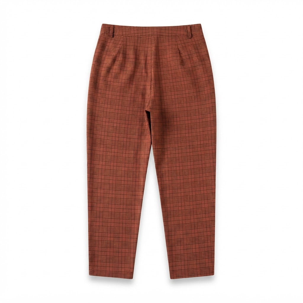SHEIN Women's Rust Plaid High Waisted Button Fly Trousers