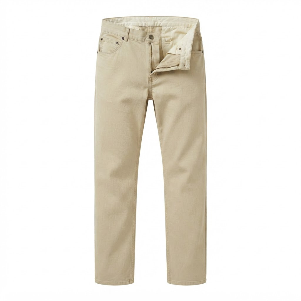 Men's Beige Straight-Leg Cotton Twill Chino Trousers