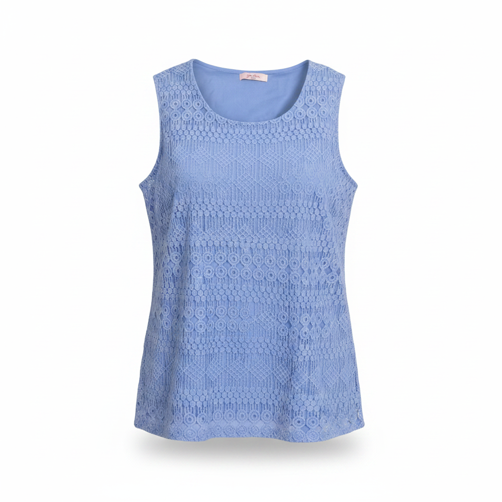 Blue Floral Lace Trim Camisole Top