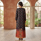 Women's Black Long Floral and Paisley Open-Front Dress